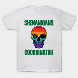 Shenanigans Coordinator - Vintage Skull With Clover Leaf In One Eye T-Shirt